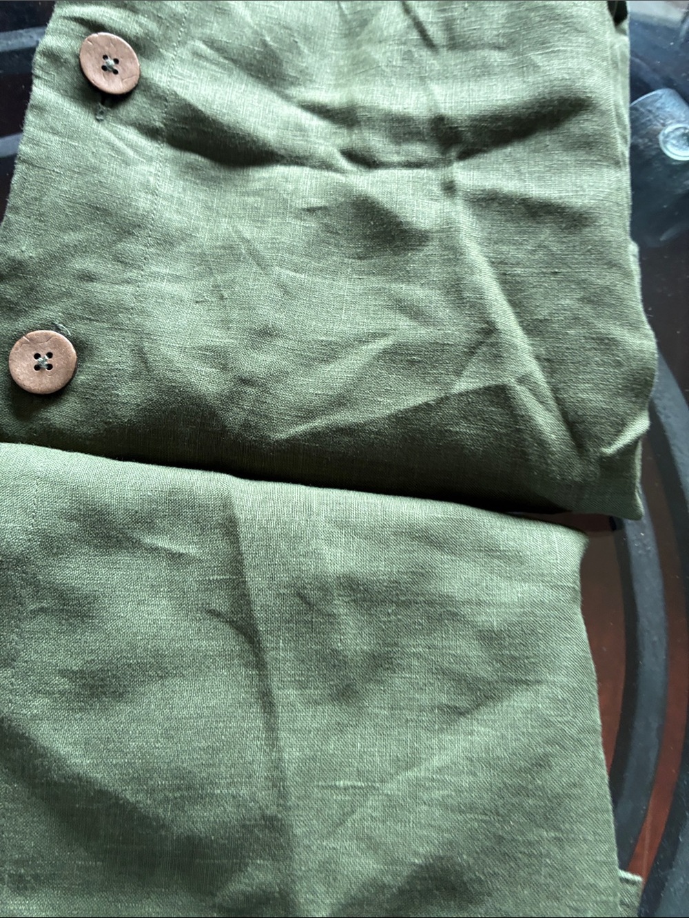 Olive Green Linen Button Skirt